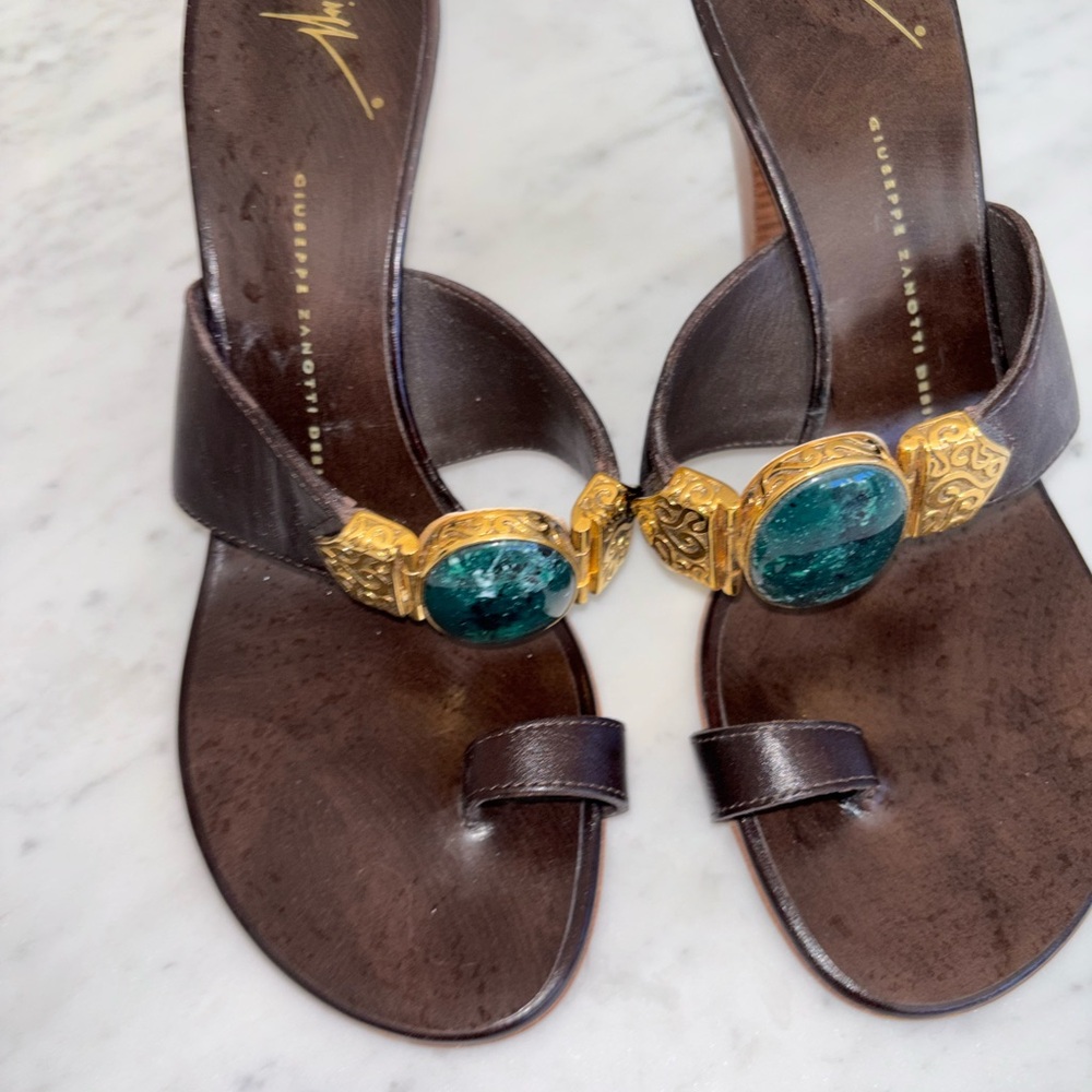 Giuseppe Zanotti Dark Brown and Gold Heels - Picture 2 of 6